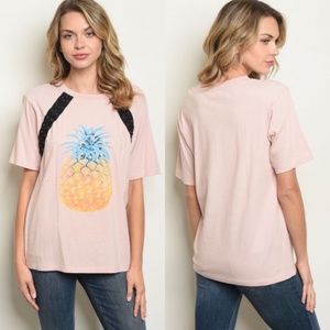 S  Pineapple Blush Lace Up Top Shirt Blouse